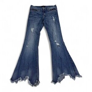 Flying Monkey Distressed Flare Jeans Frayed Hem Sz 28